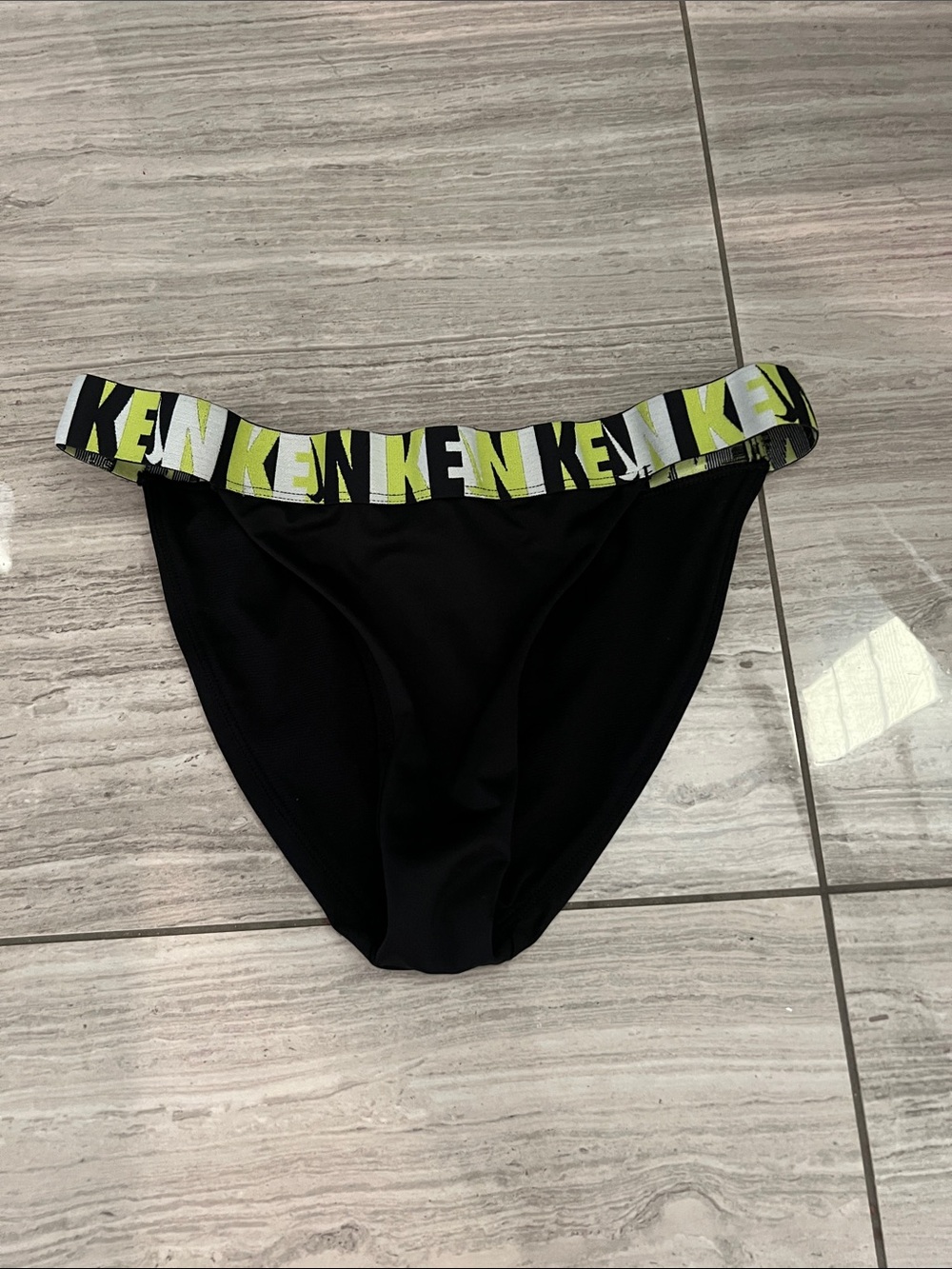 Nike Black Swim Bottoms with Neon Yellow Logo Band